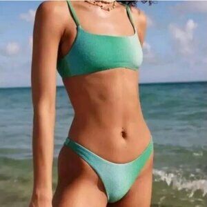 aerie sparkle cheeky scoop bikini green size small
